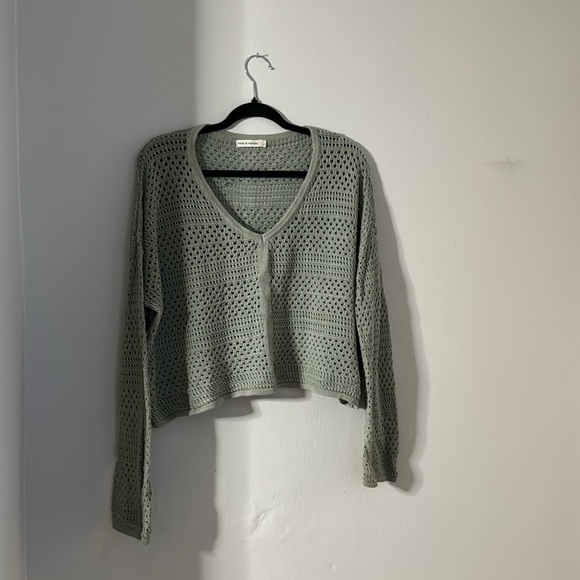 Large sweater sage green cropped v neck - Picture 1 of 2